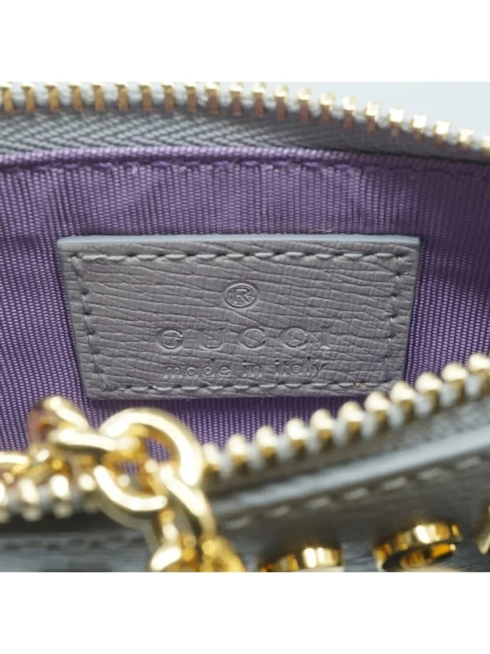 Gucci Coin Case Key Gray Gold Leather Logo Key